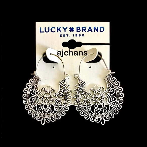 Lucky Brand Silver Tone Boho Hoop Drop Earrings - Picture 1 of 3